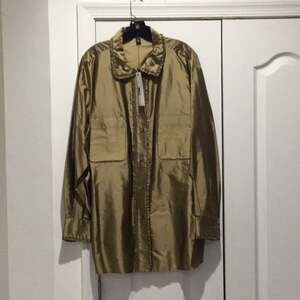 Ellen Tracey Green/taupe18 silk taffeta blouse NWT